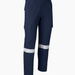Navy blue work pants with reflective stripes on a white background