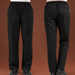 Black chef work pants displayed on a brown background with 'Chef Work Pants' text.
